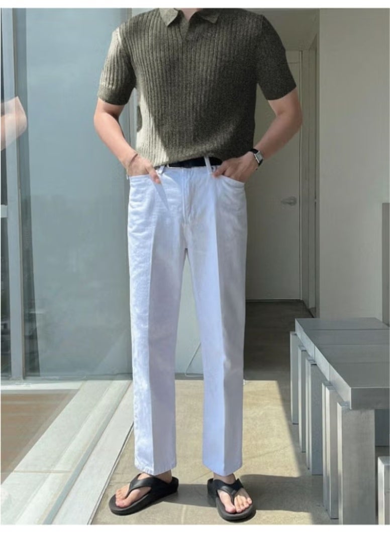 Cool Tarz Cool Style Khaki Men's Ribbed Polo Neck Knit T-Shirt - Image 2