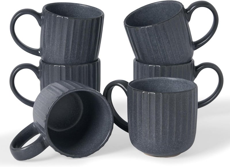 Famiware Coffee Mugs Set of 6, Starlight 11 oz Mug Cup Set with Handle for Coffee, Tea, Cocoa, Milk - Ceramic Stoneware Mug Set, Matte Black Grey - Image 1