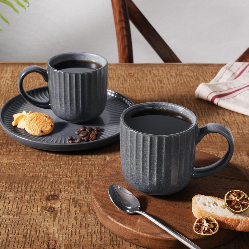 Famiware Coffee Mugs Set of 6, Starlight 11 oz Mug Cup Set with Handle for Coffee, Tea, Cocoa, Milk - Ceramic Stoneware Mug Set, Matte Black Grey - Image 3