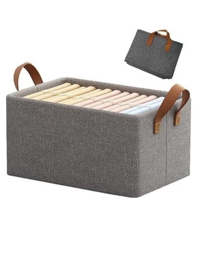 منظم ملابس خزانة بمقبض، صندوق تخزين قماشي مع إطار فولاذي، رف قابل للتكديس، سلال تخزين قابلة للطي - Image 1