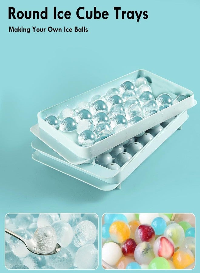 VARENYYA Round Ice Cube Trays with Lid & Bin Ice Ball Maker Mold for Freezer with Container Mini Circle Ice Cube Tray Making Sphere Ice Chilling Cocktail Tea Coffee (Multicolor) - Image 3