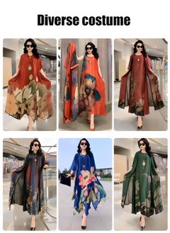 REOCLE Women's Silk Dress 2 Pieces Elegant Outfit Soothing Solid Color Suit with Fashion Print Design & Relaxed Hem & Half Sleeve Design Summer Slim Dress  - Image 3