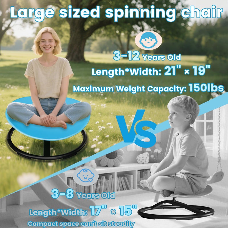 Pterying 21" L Ã— 19" W Large Size Spinning Chair for Autistic Kids, Toddler Sensory Chair, Sensory Toys Gifts for Kids with Autism & ADHD, Outdoor/Indoor Toys for Kids Ages 4-8, Azure Rounded Shape - Image 3