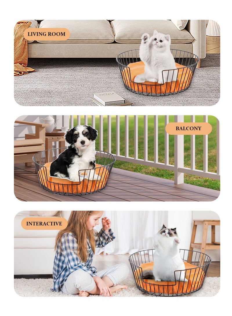 Kidle Cat Basket Pet Sleeping Bed House Cat Bed Basket Nest with Cotton Mat Cat Round Bed - Image 4