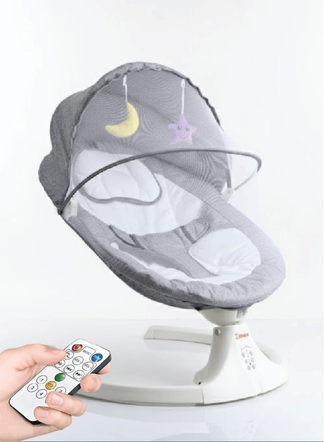 زينيث أرجوحة كهربائية متعددة الوظائف للأطفال – تهدئ وتسلّي الرضع، مزودة بسرعة قابلة للتعديل، حركة تأرجح لطيفة، مقعد مبطن ناعم، أوضاع موسيقى واهتزاز، محمولة وآمنة للمواليد الجدد والأطفال الصغار – باللون الرمادي. - Image 1