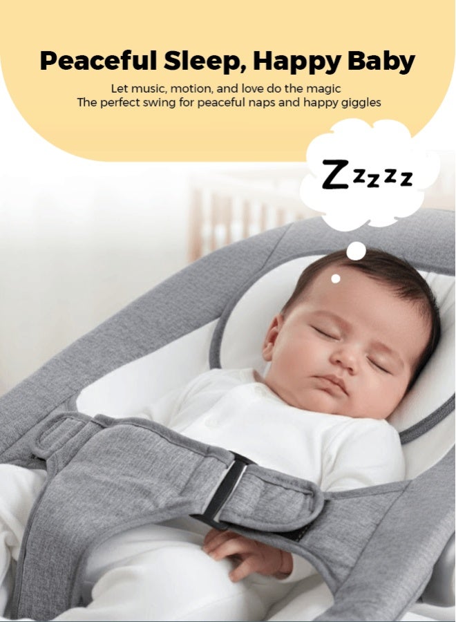 زينيث أرجوحة كهربائية متعددة الوظائف للأطفال – تهدئ وتسلّي الرضع، مزودة بسرعة قابلة للتعديل، حركة تأرجح لطيفة، مقعد مبطن ناعم، أوضاع موسيقى واهتزاز، محمولة وآمنة للمواليد الجدد والأطفال الصغار – باللون الرمادي. - Image 4
