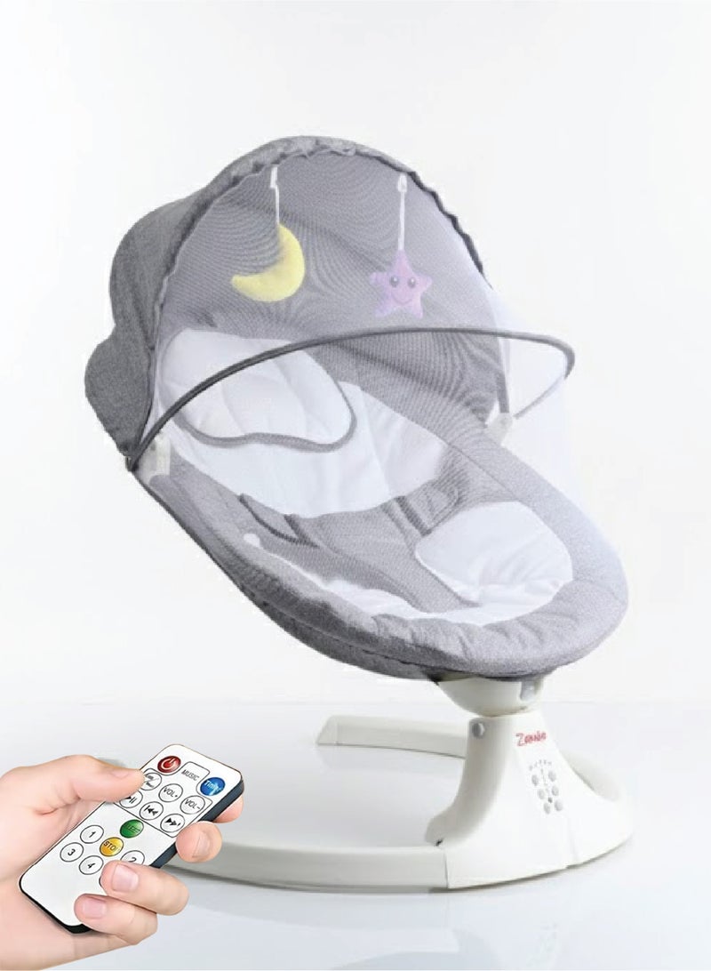 Zenito Electric Baby Swing - Soothing & Entertaining -Baby Swing for Infants, Electric Infant Swing with Remote Control Music Speaker, Baby Swing for Newborn with 5 Swing Speed,Baby Bouncer with mosquito net Baby Rocker for 0-2 years old - Grey - Image 1