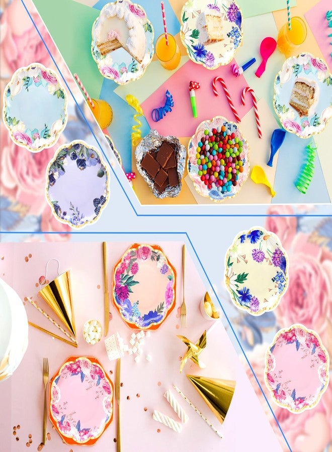 Benvo 60 Pack Floral Paper Plates 9 Inch Flower Dessert Plates Sparkle Disposable Plates for Tea Party Garden Party Baby Shower Bridal Shower Birthday Wedding Decorations(6 Assorted Styles) - Image 5