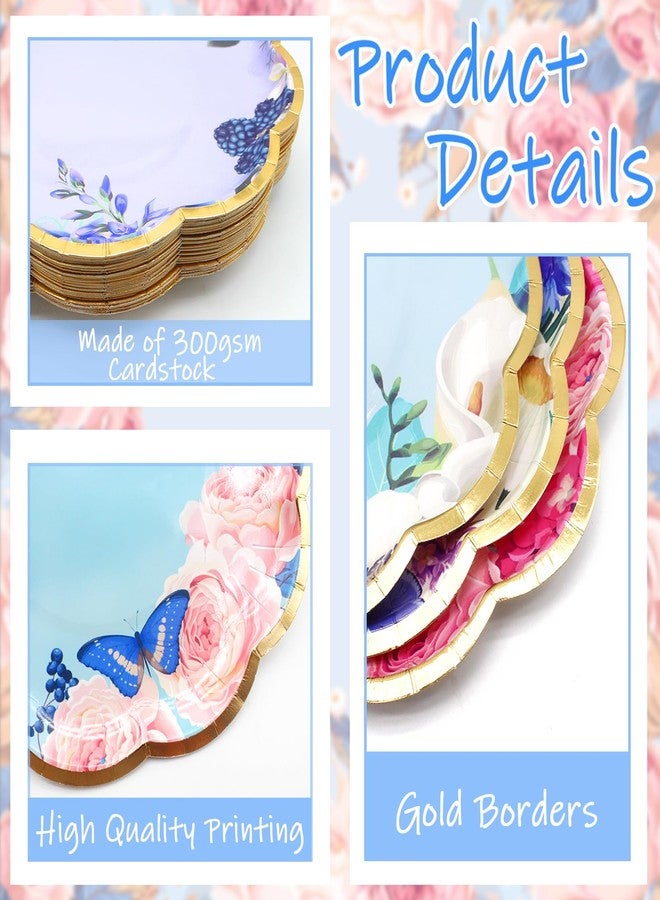 Benvo 60 Pack Floral Paper Plates 9 Inch Flower Dessert Plates Sparkle Disposable Plates for Tea Party Garden Party Baby Shower Bridal Shower Birthday Wedding Decorations(6 Assorted Styles) - Image 3