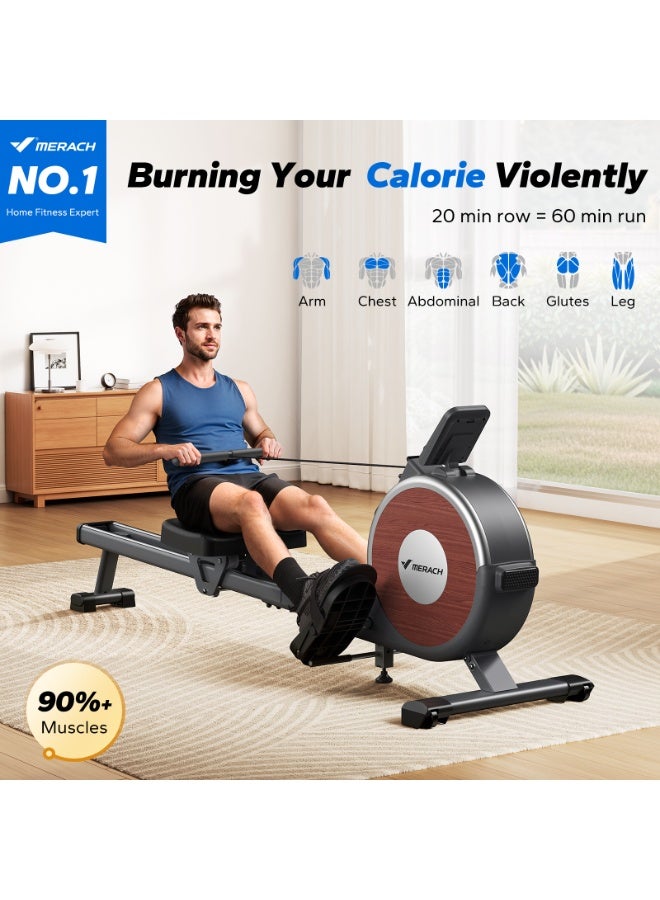 MERACH Rowing Machines for Home, Magnetic Rowing Machine with 16 Levels, Rower Machine of Quiet Resistance, Dual Slide Rail with Max 350lbs Weight Capacity, App Compatible - Image 2