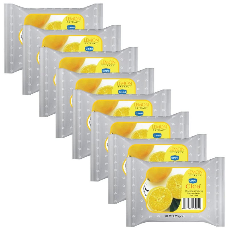 GINNI CLEA Cleansing Makeup Remover Wipes (pack of 8) (30 wipes per pack) (LEMON) - Image 5