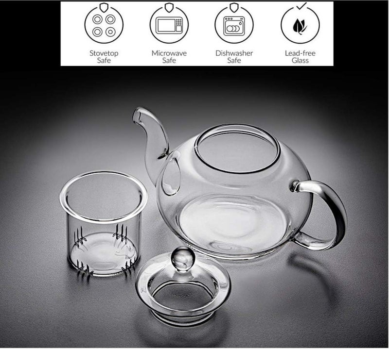 Sun's Tea 22oz (600 ml) Ultra Clear Borosilicate Glass Teapot with See-thru Glass Infuser - For Loose Tea, Bagged Tea, Flowering Tea and Herb Tea - Image 2