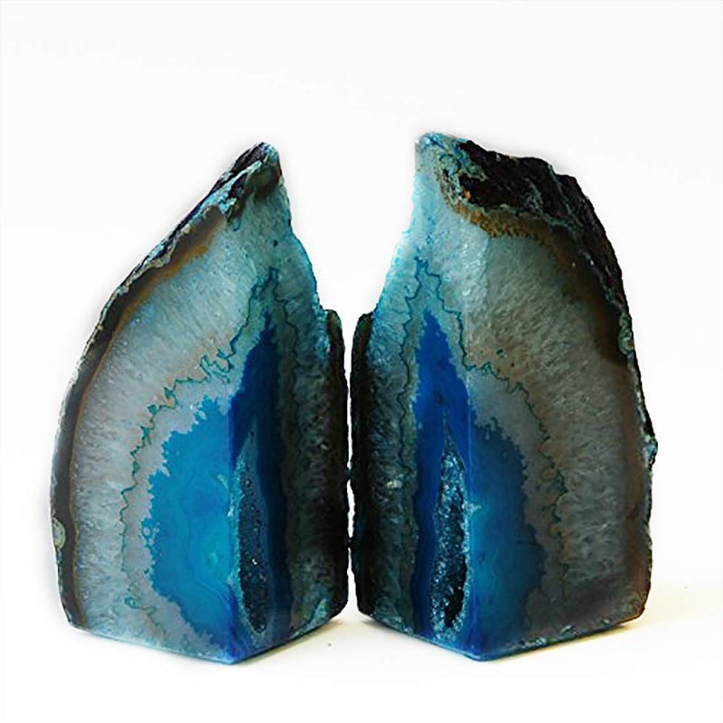 JIC Gem Book Ends Teal Agate Bookends for Shelves Decorative Geode Bookends to Hold Books Heavy Duty Home Decor with Rubber Bumpers(1 Pair, 4-6 LBS) - Image 5