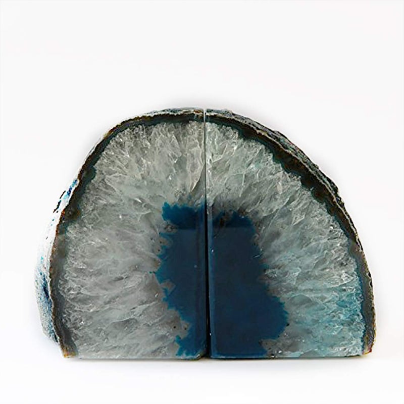 JIC Gem Book Ends Teal Agate Bookends for Shelves Decorative Geode Bookends to Hold Books Heavy Duty Home Decor with Rubber Bumpers(1 Pair, 4-6 LBS) - Image 3