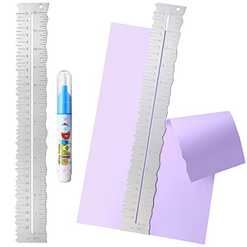 Geyee Metal Paper Tearing Ruler Deckle Edge Craft Ruler for Cutting Paper Stainless Steel 12 Inches Cut Tool Irregular Edges Measuring Tool with Water Pen for School Scrapbook - Image 1
