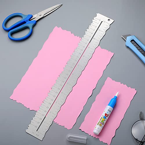 Geyee Metal Paper Tearing Ruler Deckle Edge Craft Ruler for Cutting Paper Stainless Steel 12 Inches Cut Tool Irregular Edges Measuring Tool with Water Pen for School Scrapbook - Image 4