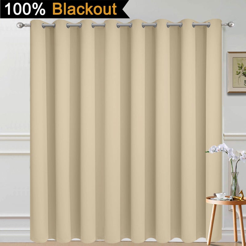 Yakamok 100% Blackout Thermal Insulated Grommet Curtains  Noise Reducing Barrier Panel For Sliding Glass Door  2 Thick Layers Heat Full Light Blocking Patio Door Drapery  Beige  W100 X L84  1 Panel - Image 2