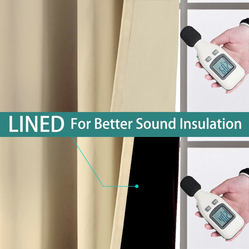 Yakamok 100% Blackout Thermal Insulated Grommet Curtains  Noise Reducing Barrier Panel For Sliding Glass Door  2 Thick Layers Heat Full Light Blocking Patio Door Drapery  Beige  W100 X L84  1 Panel - Image 4