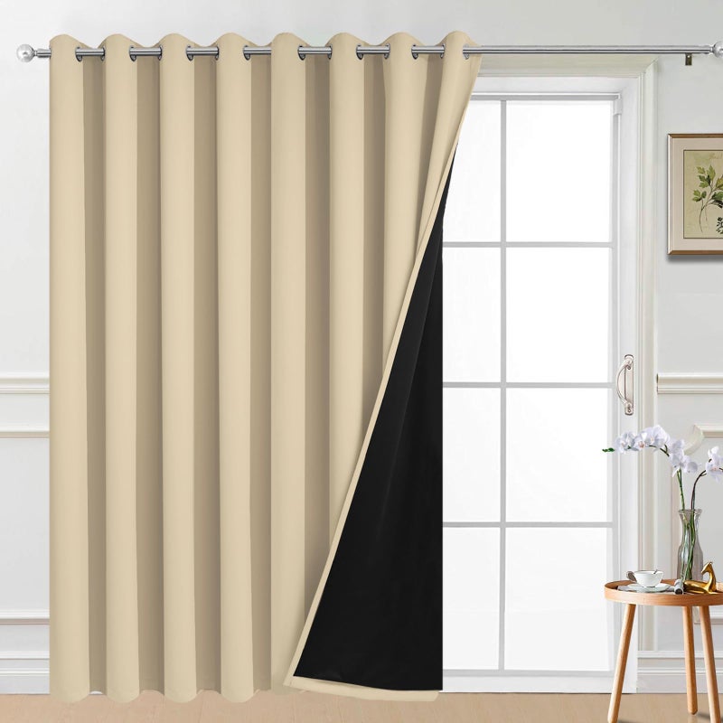 Yakamok 100% Blackout Thermal Insulated Grommet Curtains  Noise Reducing Barrier Panel For Sliding Glass Door  2 Thick Layers Heat Full Light Blocking Patio Door Drapery  Beige  W100 X L84  1 Panel - Image 1