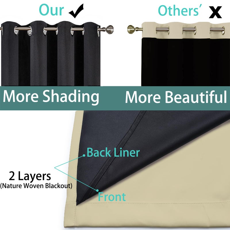 Yakamok 100% Blackout Thermal Insulated Grommet Curtains  Noise Reducing Barrier Panel For Sliding Glass Door  2 Thick Layers Heat Full Light Blocking Patio Door Drapery  Beige  W100 X L84  1 Panel - Image 5