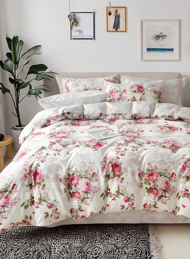 LUNA Home King size 6-piece set ( 1 Duvet cover - 220*240cm. 1 Fitted sheet - 200*200cm+30cm. 4 Pillow covers - 50*75cm.) Suitable for king size mattress. Bedding set with Burgundy roses, reversible style. - Image 2