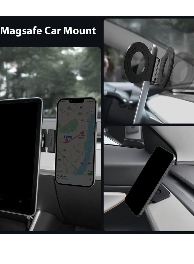 SOLARAE Detachable Mag safe Car Mount for Tesla Model 3/X/Y/S Mag safe Wall Mount for iPhone 14 13 12 Pro/Pro Max Adjustable Magnetic Phone Holder for Car Wall Desk and Laptop with 2 Base Black - Image 5