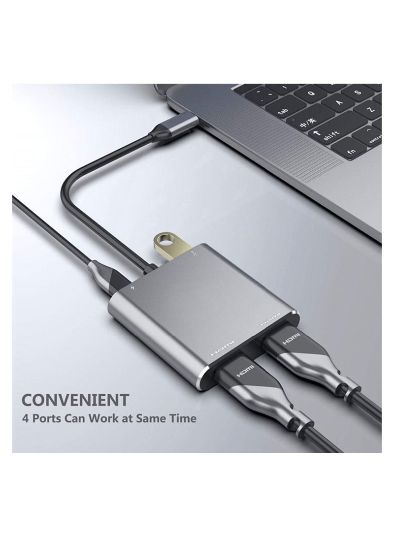 SYOSI USB C to Dual HDMI Adapter, 4 in 1 USB Type C Hub with 2 HDMI (4K@30Hz) / USB3.0/ PD Charging, Dual HD Screen Display USB-C Docking Station for Windows, for MacOS - Image 3