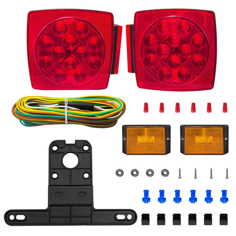 fouwick Submersible LED Trailer Light Kit, Waterproof 12V Stop Tail Turn Signal Lights with 22ft Wiring Harness & License Plate Bracket, Wired Rear Tail Lights for Boat Utility Enclosed Trailer - Image 1