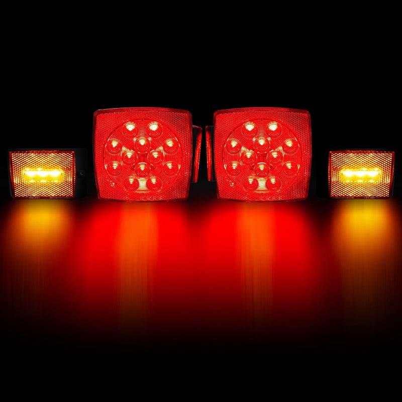 fouwick Submersible LED Trailer Light Kit, Waterproof 12V Stop Tail Turn Signal Lights with 22ft Wiring Harness & License Plate Bracket, Wired Rear Tail Lights for Boat Utility Enclosed Trailer - Image 3