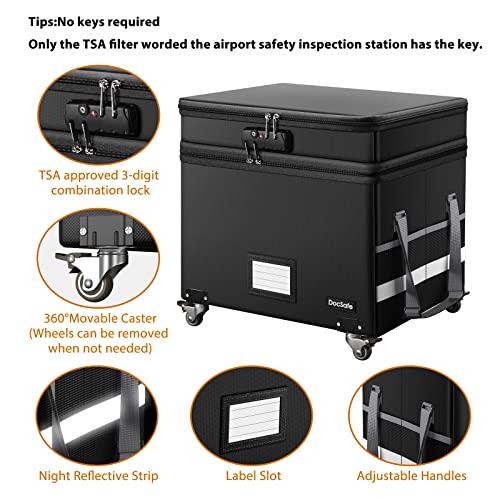 DocSafe Fireproof Document Box with Lock,2-Layer File Box with Wheels,Collapsible File Storage Organizer with Pockets,Large Portable Home Filing Cabinet for Hanging Folders,Black,16''x13.8''x12.2'' - Image 5