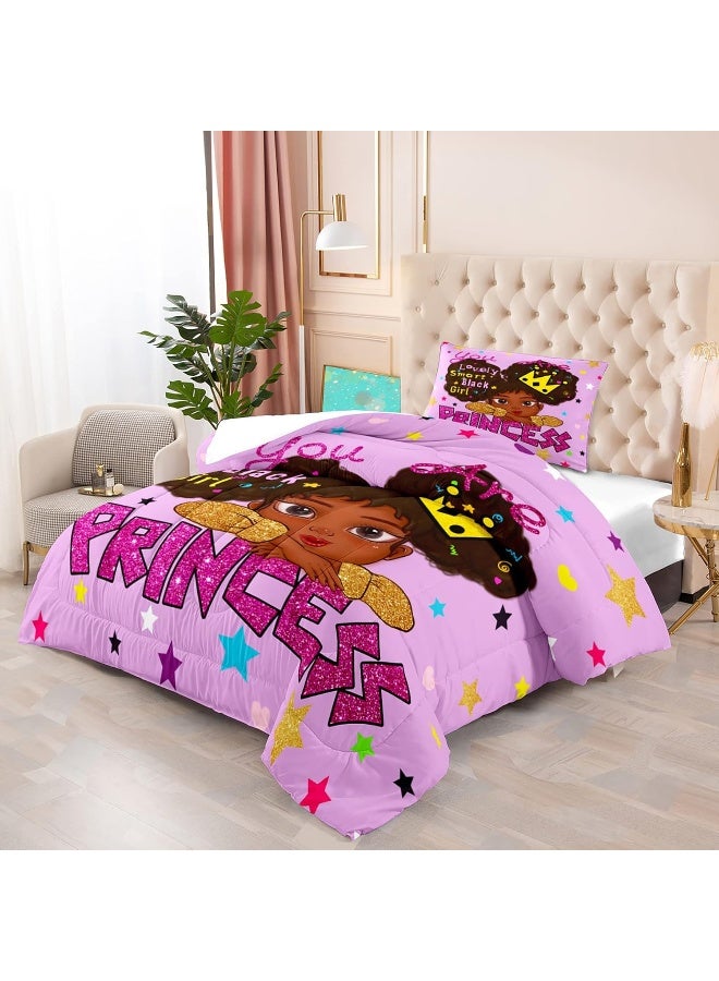 Black Girl Comforter Sets Twin Black African American Girls Twin Comforter Sets Cute Black Girl Twin Size Comforter Set for Girls Princess Room Decor for Girls Bedroom  - Image 3