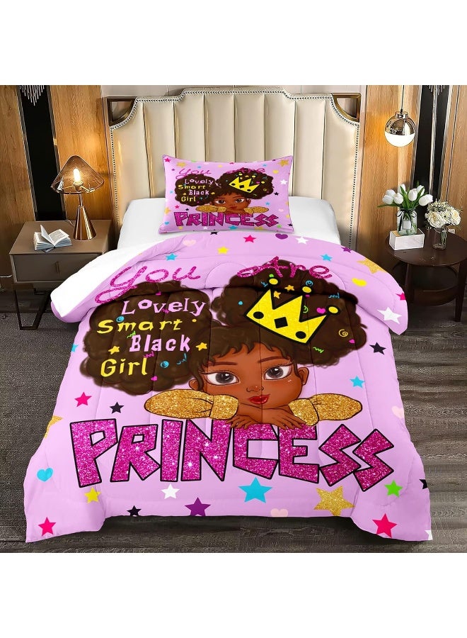 Black Girl Comforter Sets Twin Black African American Girls Twin Comforter Sets Cute Black Girl Twin Size Comforter Set for Girls Princess Room Decor for Girls Bedroom  - Image 1