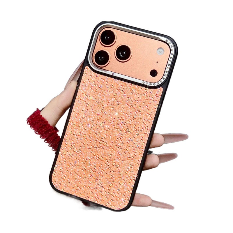 MS غطاء واقي بPC لـ iPhone 15 / 15 Plus / 15 Pro / 15 Pro Max مع حماية من السقوط وملمس جلد لؤلؤي مع مقاوم للصدمات مع بريق مرصع بالألماس باللون أصفر - Image 2