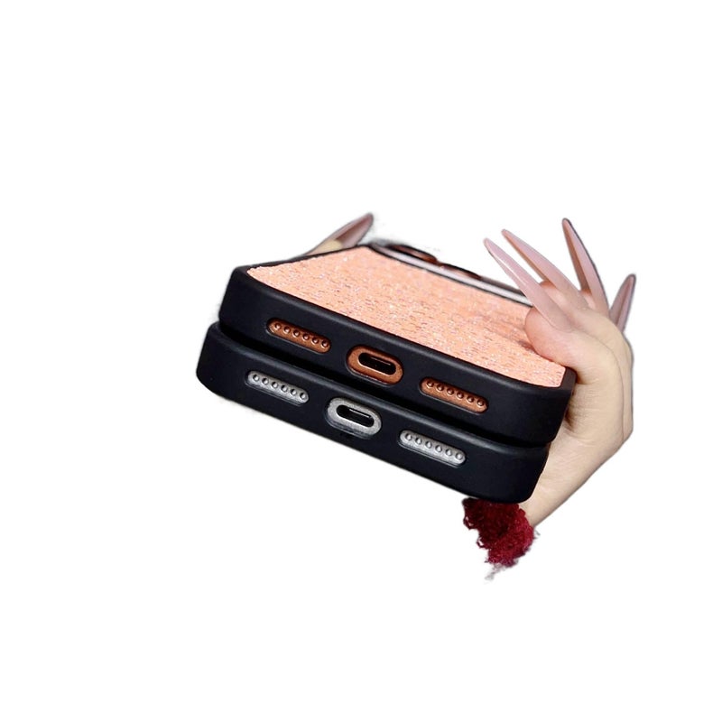 MS غطاء واقي بPC لـ iPhone 15 / 15 Plus / 15 Pro / 15 Pro Max مع حماية من السقوط وملمس جلد لؤلؤي مع مقاوم للصدمات مع بريق مرصع بالألماس باللون أصفر - Image 4