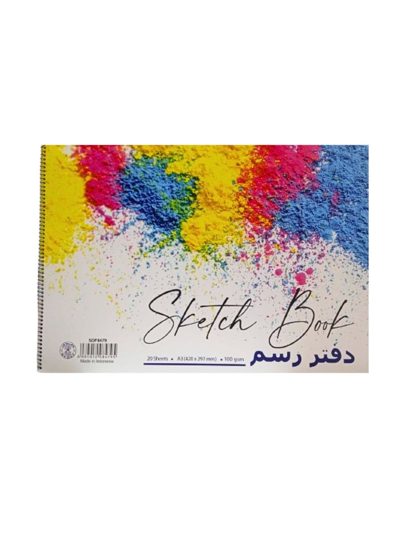 Sadaf Spiral Sketch Pad, A3 Size, White 100 gsm 20 Sheets - Image 1