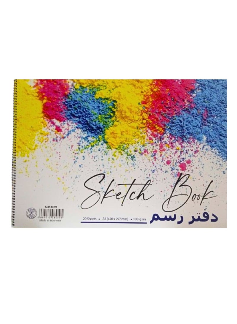 Sadaf Spiral Sketch Pad, A3 Size, White 100 gsm 20 Sheets - Image 2