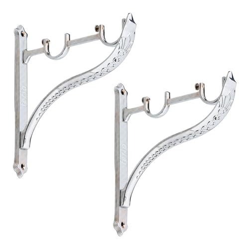 FERIO Double Curtain Rod Support Jaguar Heavy Curtain Supports for Door and Window Curtain Brackets Set/Holder for 1 Inch Rod 1 Set (Pack of 2 Pcs, Chrome) - Image 1