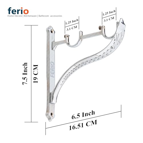 FERIO Double Curtain Rod Support Jaguar Heavy Curtain Supports for Door and Window Curtain Brackets Set/Holder for 1 Inch Rod 1 Set (Pack of 2 Pcs, Chrome) - Image 2