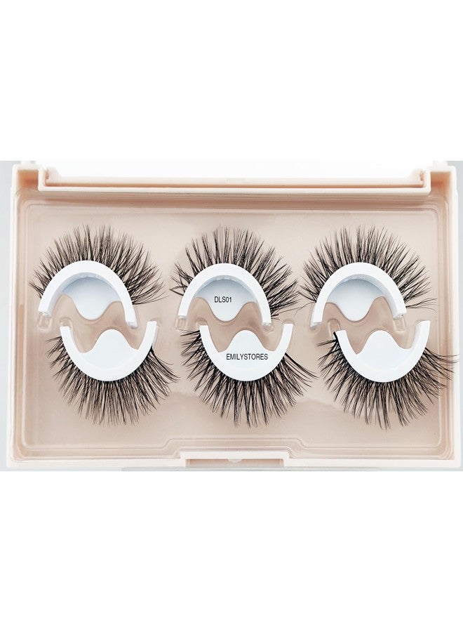 EMILYSTORES Press On Pre-Glued Lashes, 3D False Eyelashes, Natural Long Fluffy Style, 3 Pairs (DLS01) - Image 1