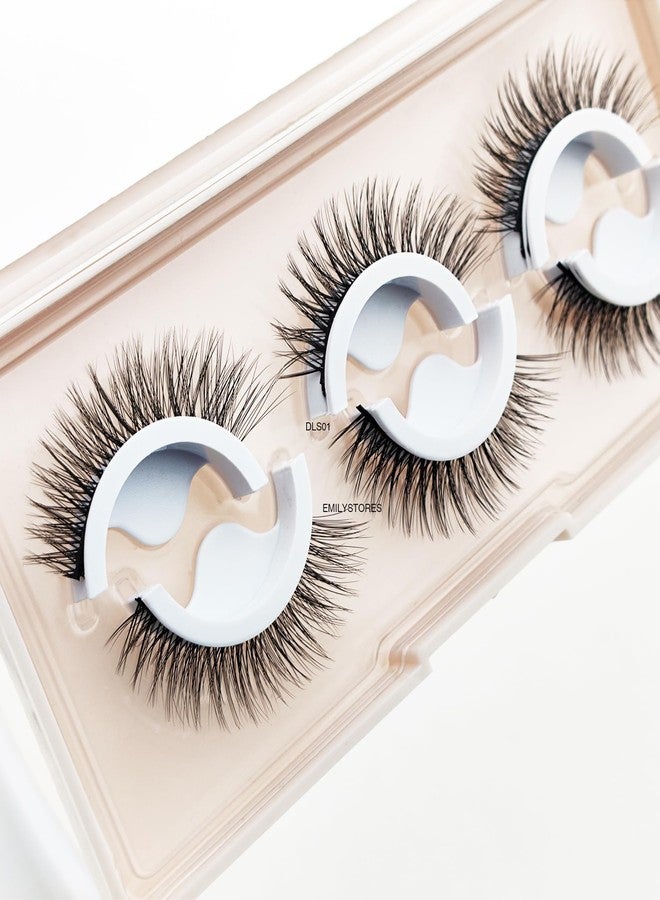 EMILYSTORES Press On Pre-Glued Lashes, 3D False Eyelashes, Natural Long Fluffy Style, 3 Pairs (DLS01) - Image 2