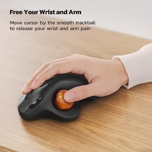Nulea M501 Wireless Trackball Mouse, Rechargeable Ergonomic, Easy Thumb Control, Precise & Smooth Tracking, 3 Device Connection (Bluetooth or USB Receiver), Compatible for PC, Laptop, Mac (H-DOrange) - Image 2