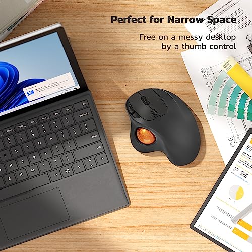 Nulea M501 Wireless Trackball Mouse, Rechargeable Ergonomic, Easy Thumb Control, Precise & Smooth Tracking, 3 Device Connection (Bluetooth or USB Receiver), Compatible for PC, Laptop, Mac (H-DOrange) - Image 5