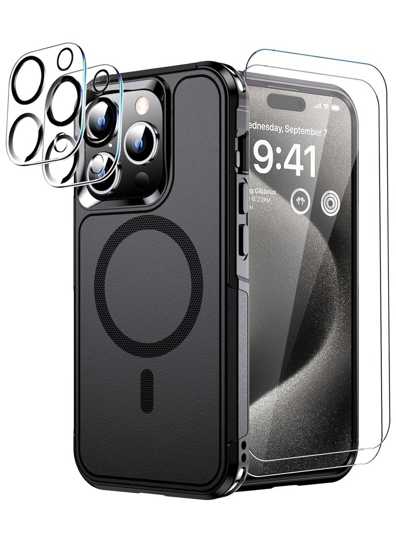 ELTRAZONE - 5 in1 Magnetic for iPhone 15 Pro Max Case Black with MagSafe - Military Grade Shockproof for iPhone 15 Pro Max Phone Case Cover, 2 Tempered Glass Screen Protector+2 Camera Lens Protector Accessory - Image 1