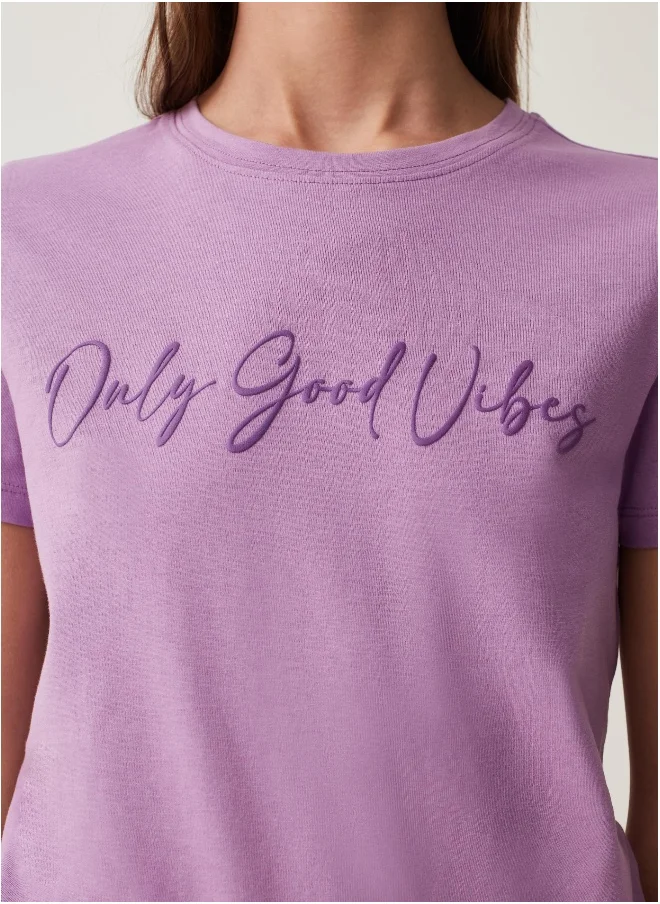 Ovs Cotton T-shirt with printed lettering