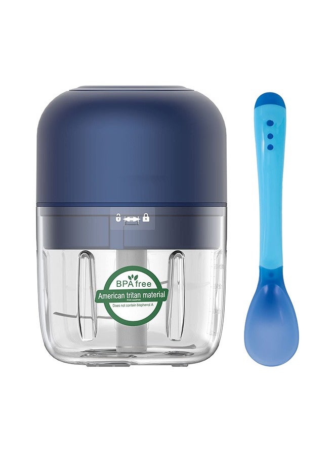 LEXIN - Baby Food Machine, Mini Garlic Stirrer-Electric Small Food Processor With Type-C USB Rechargeable And Spoon(Blue，250ml) - Image 1