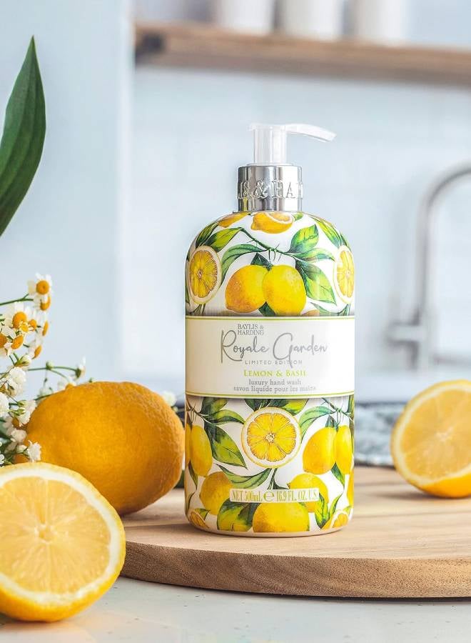 Baylis & Harding Royale Garden Lemon and Basil Hand Wash, 500ml | Vegan | Citrus Herbal fusion and Uplifting Fragrance | Aromatic Refreshness | Paraben Free - Image 2