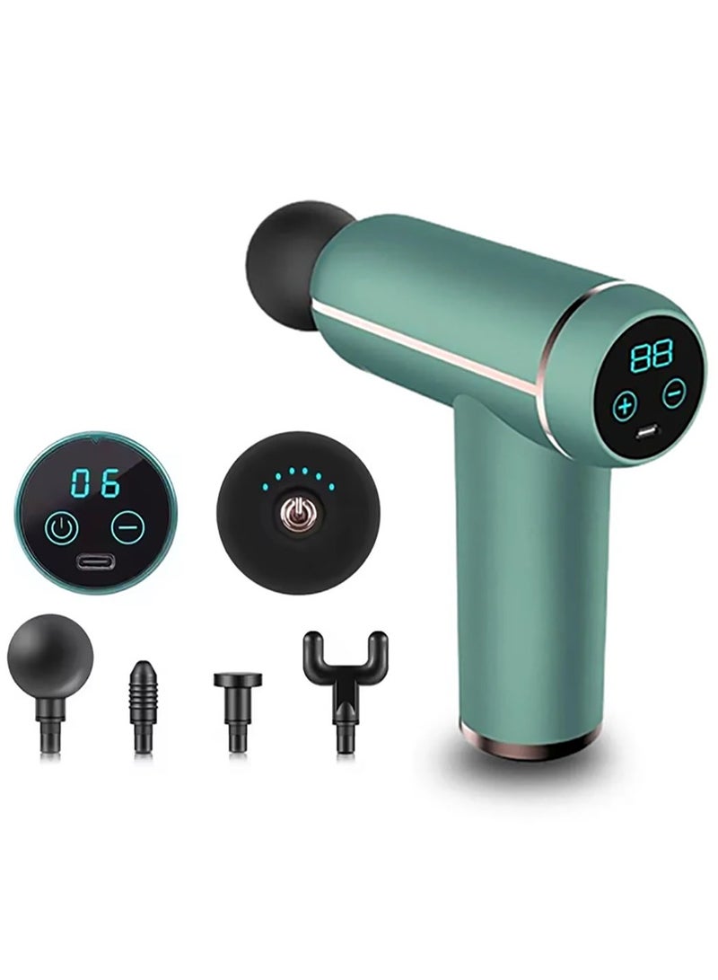 إسكدنيا مسدس تدليك كهربائي محمول لتدليك العضلات، جهاز مساج كهربائي صغير محمول مع شاشة LCD و4 رؤوس تدليك قابلة للاستبدال للرجال والنساء وتدليك الكتف والرقبة والظهر - Image 1