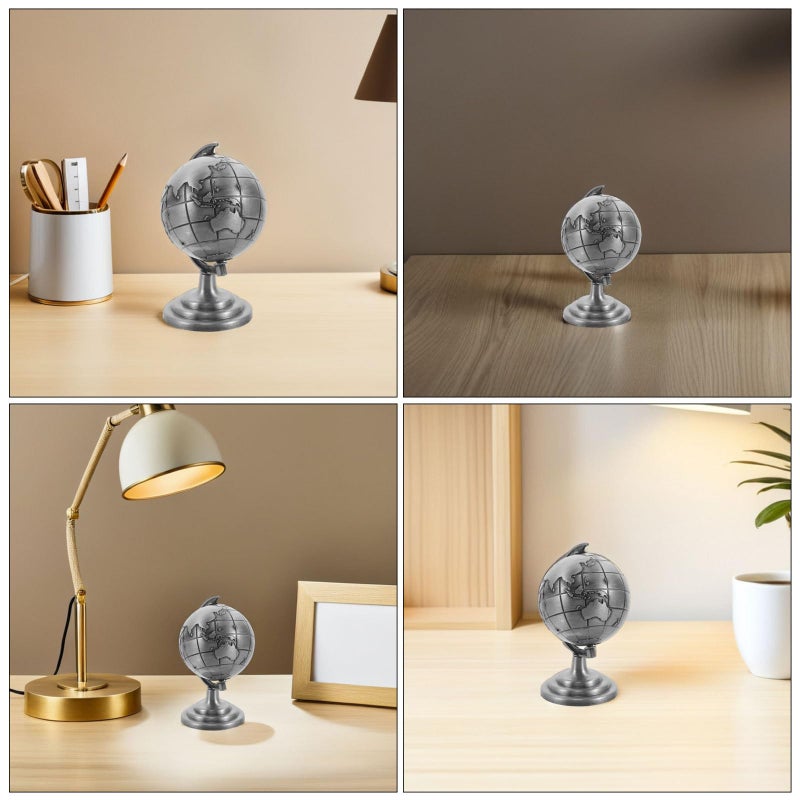 Rotating Globe World Map Tellurion Decoration For Home Office Study Grey - Image 4