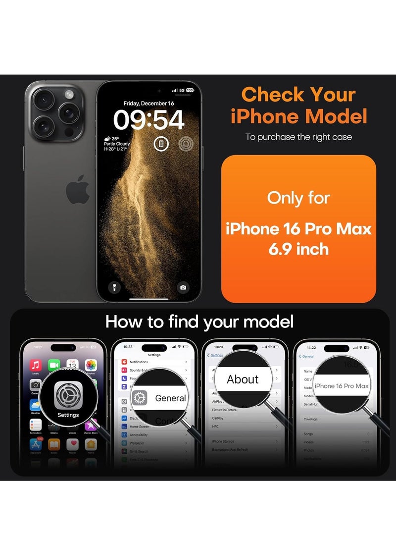 Magnetic Case Compatible with iPhone 16 Pro Max – Anti-Yellowing Clear Case with MagSafe Compatibility, Includes 2-Pack Screen and Camera Protectors