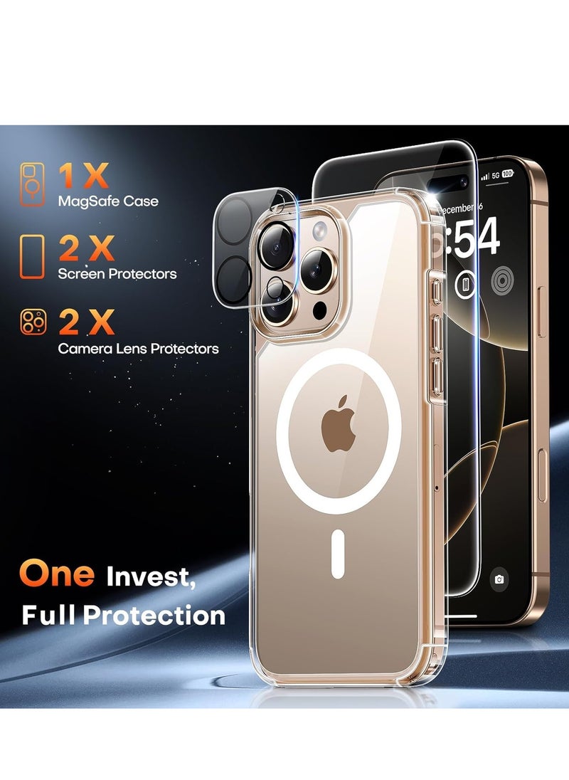 Magnetic Case Compatible with iPhone 16 Pro Max – Anti-Yellowing Clear Case with MagSafe Compatibility, Includes 2-Pack Screen and Camera Protectors